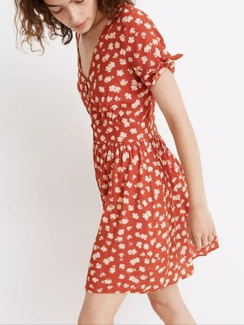 Madewell button-front tie-sleeve mini dress in a Happy Hibiscus floral ize 0